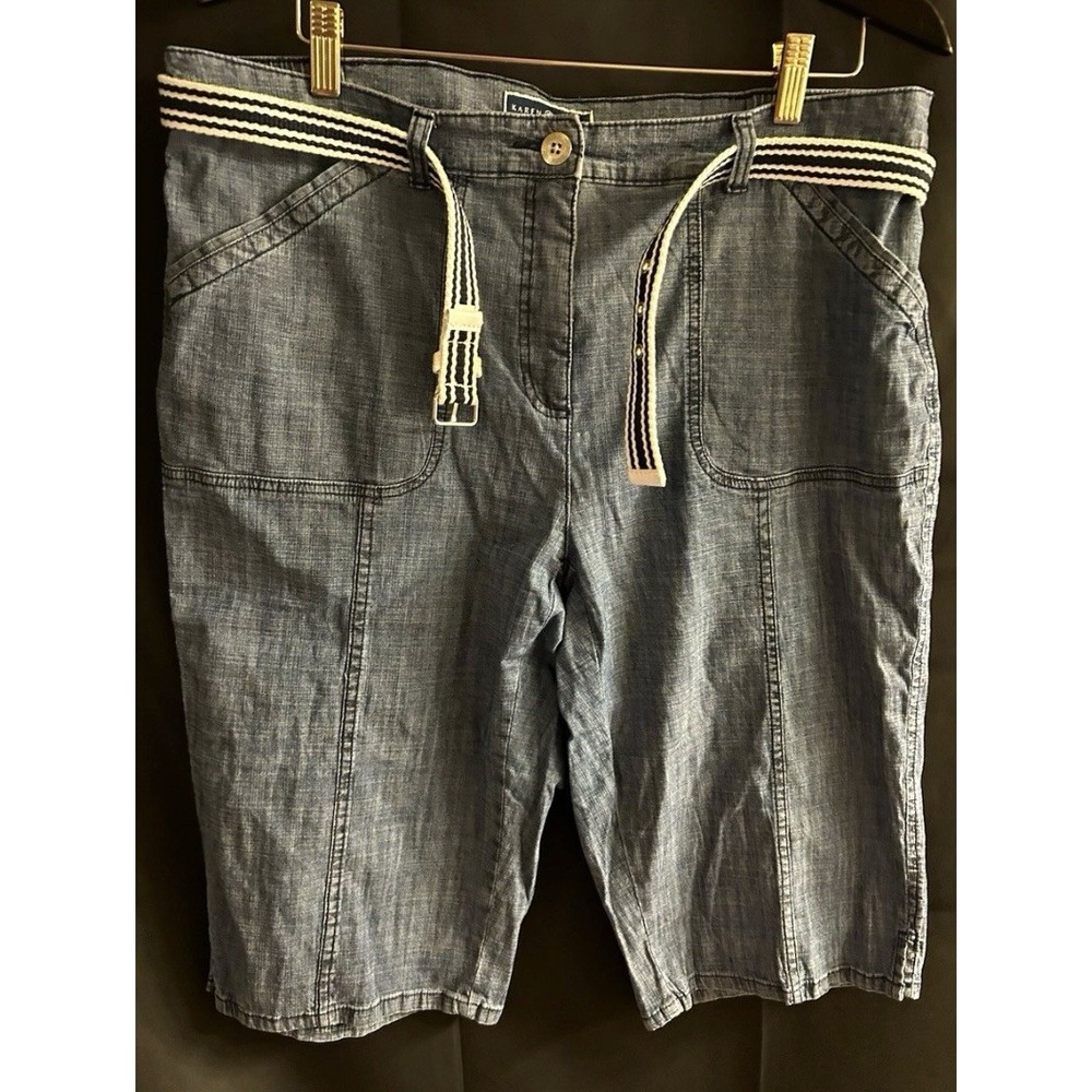 New Sz 16 Karen Scott Women's Belted Blue Denim Bermuda Shorts #1588*15